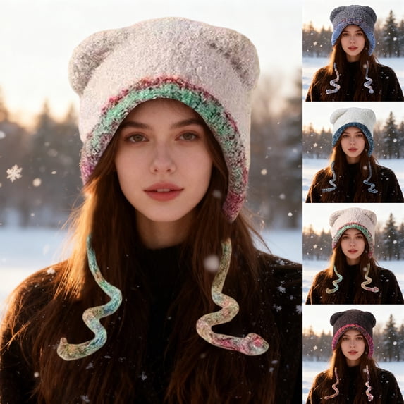 Wutalume Women's Lace Trim Plush Beanie, Thickened Toque Style Winter Hat, Yarn Knit Cap with Elegant Detail for Cold Weather,Coffee