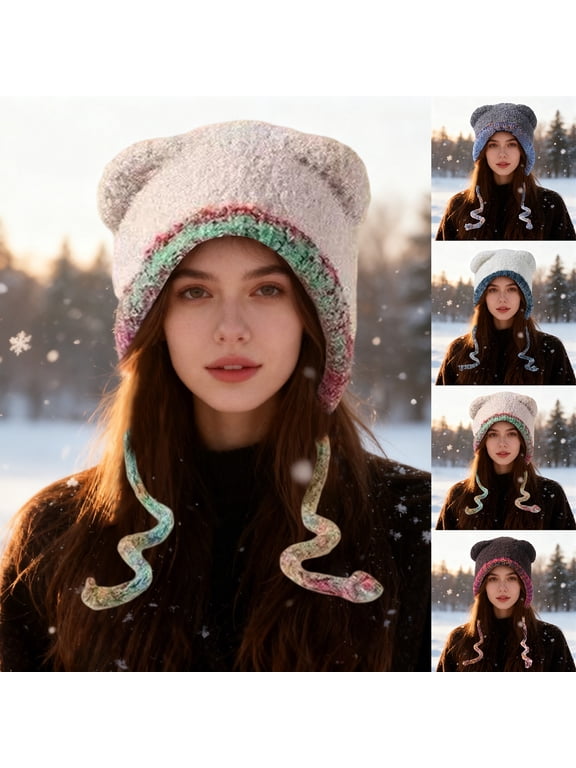 Women's Lace Trim Plush Beanie, Thickened Toque Style Winter Hat, Yarn Knit Cap with Elegant Detail for Cold Weather,Gray