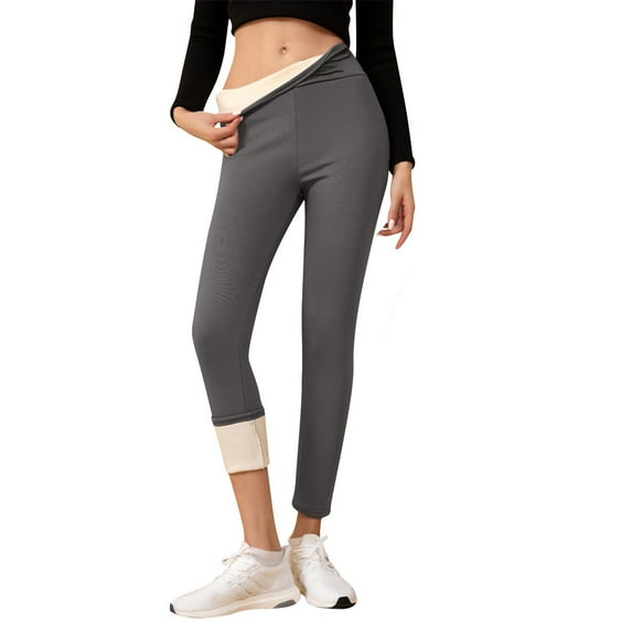 Wutalume Women's Lamb Wool Thickened High Waisted Slimming Pencil Pants with Warm Fleece Lining for Base Layer and Fashionable Fit,Dark Gray L