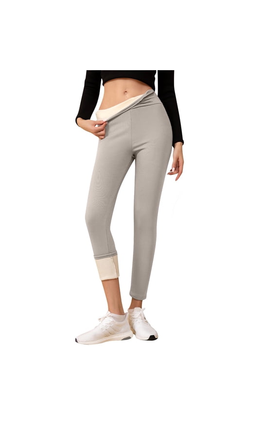Women's Lamb Wool Thickened High Waisted Slimming Pencil Pants with Warm Fleece Lining for Base Layer and Fashionable Fit,Light Gray L