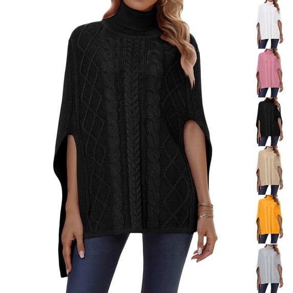 Wutalume Women's Lazy Style Loose Long Sleeve High Neck Solid Color Knitted Shawl Sweater, Warm Winter Pullover with Cozy Draped Design for Casual and Chic Looks,Beige L