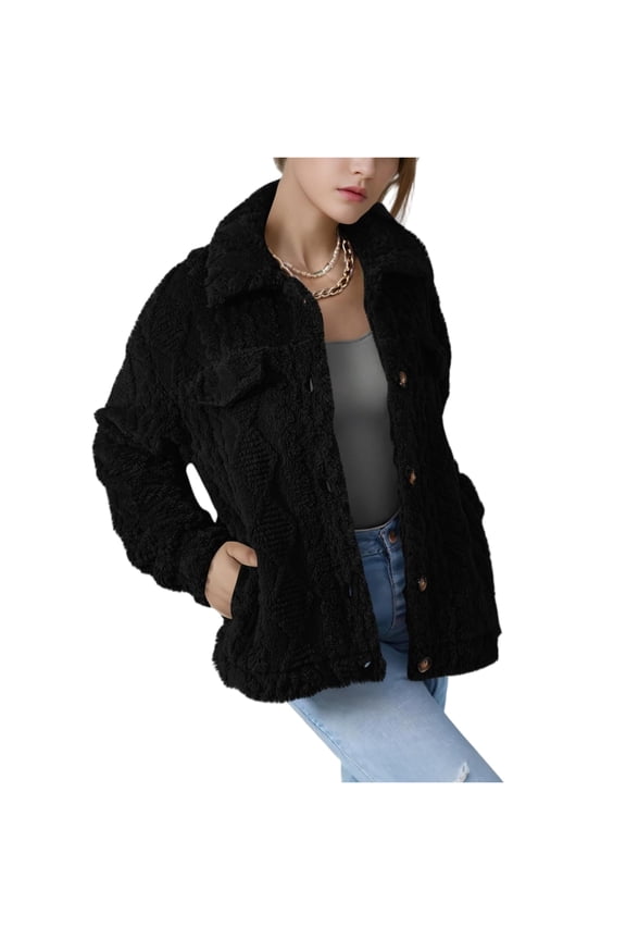 Women's Long Sleeved Hooded Winter Warm Plush Jacket, Cozy and Soft Fleece Outerwear for Cold Weather Comfort and Everyday Casual Style,Black M