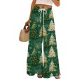 thumbnail image 1 of Wutalume Women's Loose and Casual Christmas Printed Wide Leg Pants with Elastic Waistband Drawstring and Pocket for Comfortable and Festive Wear,Fluorescent Green XL, 1 of 5