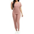 thumbnail image 1 of Wutalume Women's Loose Comfortable V-Neck Short Sleeve Beauty Scrub Set, Multi-Pocket Top and Pants, Spa Uniform Outfit,Pink XL, 1 of 3