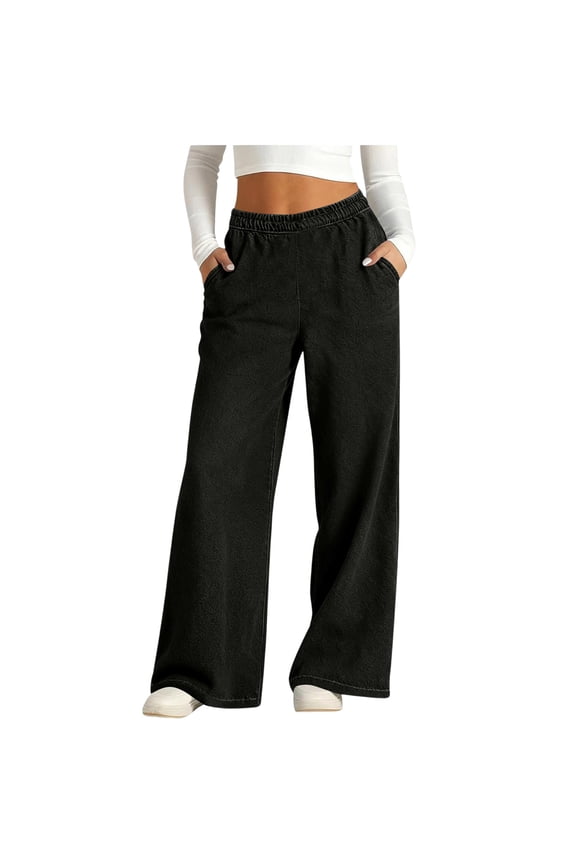 Women's Palazzo Pants Summer Casual, Flowy Wide Leg Trousers for Beach Vacation Travel Outfits, Elastic Waist, Comfortable All Day,Black 3XL