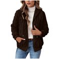 thumbnail image 1 of Wutalume Women's Plush Jacket, Casual Solid Color Hooded Drawstring Jacket, Jacquard Design for Fall and Winter, Soft and Warm, Perfect for Relaxed Fit and Comfort,Coffee 2XL, 1 of 7