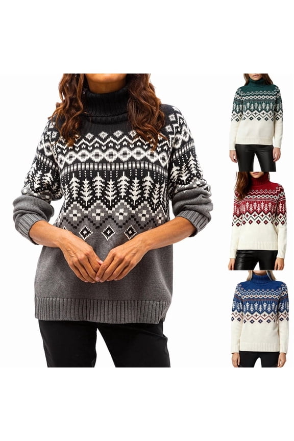 Women's Pullover Knit Sweater Turtleneck Long Sleeve Geometric Color Block Top, Fall Fashion Design, Warm Winter Sweater for Casual Wear,Blue S