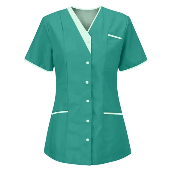 Wutalume Women's Quick Dry Fabric Solid Color V-Neck Short Sleeve Scrub Top, Healthcare and Medical Work Uniform,Light Green M