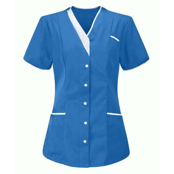 Wutalume Women's Quick Dry Fabric Solid Color V-Neck Short Sleeve Scrub Top, Healthcare and Medical Work Uniform,Navy L