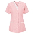 thumbnail image 1 of Wutalume Women's Quick Dry Fabric Solid Color V-Neck Short Sleeve Scrub Top, Healthcare and Medical Work Uniform,Pink 2XL, 1 of 4