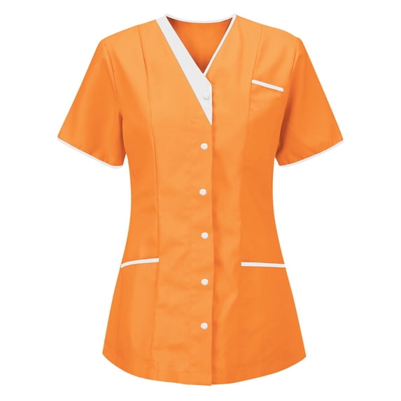 Wutalume Women's Quick Dry Fabric Solid Color V-Neck Short Sleeve Scrub Top, Healthcare and Medical Work Uniform,Saffron S