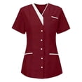 thumbnail image 1 of Wutalume Women's Quick Dry Fabric Solid Color V-Neck Short Sleeve Scrub Top, Healthcare and Medical Work Uniform,Wine 2XL, 1 of 4