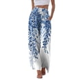 thumbnail image 1 of Wutalume Women's Retro Floral Print Wide Leg Pants, Casual Drawstring Beach Trousers with Pockets, Loose Flowy Spring Bottoms for Travel,Blue L, 1 of 6