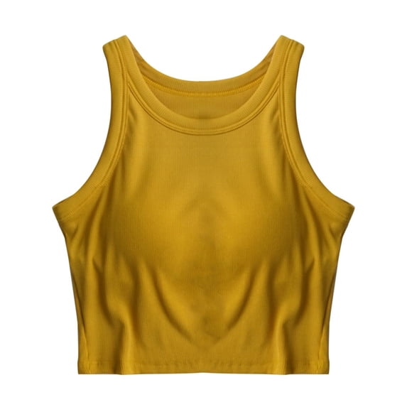 Wutalume Women's Ribbed Cropped Camisole With Built-in Bra, Sexy Plus Size Short Length Underwear Top, Soft & Comfortable, Everyday Essential,Yellow S