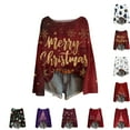 thumbnail image 1 of Wutalume Women's Round Neck Lightweight Sweater Casual Long Sleeve Christmas Print Knit Pullover, Merry Christmas Themed Top with Holiday Cheer,Deep Red M, 1 of 5