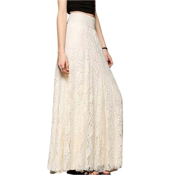 Wutalume Women's Sequin Glitter Skirt, High Waist Elastic Waistband, Mesh Lace Layered Tiered Midi Skirt for Party, Evening, and Special Occasions,Beige XS