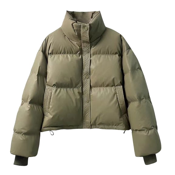 Wutalume Women's Short Loose High Collar Cotton Warm Jacket, Cozy and Comfortable, Ideal for Cool Weather, Casual Style with Soft Fabric for Everyday Use,Green M