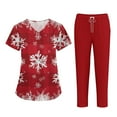thumbnail image 1 of Wutalume Women's Short Sleeve Christmas Print Scrub Set, Pocket Top and Pants Work Uniform, Healthcare Professional Outfit,Wine 2XL, 1 of 6