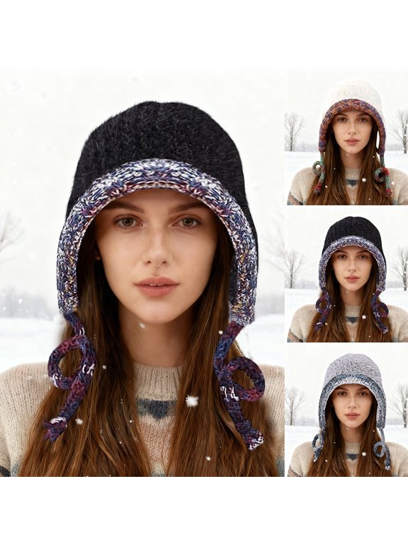 Women's Soft Plush Winter Beanie, Thickened Toque Style Knit Hat, Warm and Cozy Yarn Cap for Everyday Cold Weather Wear,Black