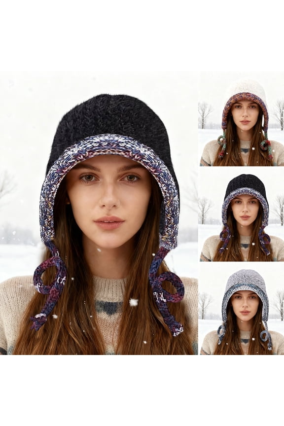 Women's Soft Plush Winter Beanie, Thickened Toque Style Knit Hat, Warm and Cozy Yarn Cap for Everyday Cold Weather Wear,Black