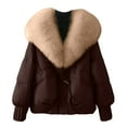 thumbnail image 1 of Wutalume Women's Solid Color Fashionable Thick Warm Temperament Cotton Jacket with Large Collar Cotton Coat Jacket, Cozy and Elegant, Ideal for Cold Weather Outings,Light Brown XL, 1 of 4