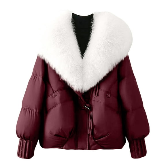 Wutalume Women's Solid Color Fashionable Thick Warm Temperament Cotton Jacket with Large Collar Cotton Coat Jacket, Cozy and Elegant, Ideal for Cold Weather Outings,White L