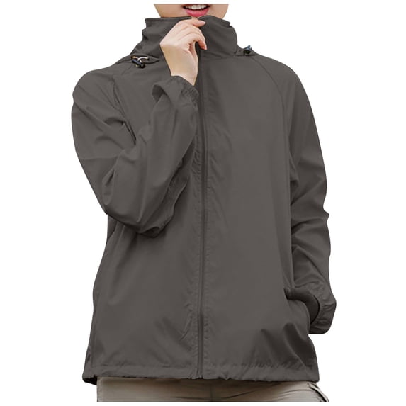 Wutalume Women's Solid Color Hooded Long Sleeve Jacket Lightweight Windbreaker Sun Protection Coat for Outdoor Hiking Running Sports,Dark Gray M