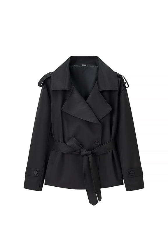 Women's Solid Color Thick Long Sleeve Fashion Coat Jacket, Belted Short Jacket for Casual and Office Wear with Modern and Comfortable Design,Black M