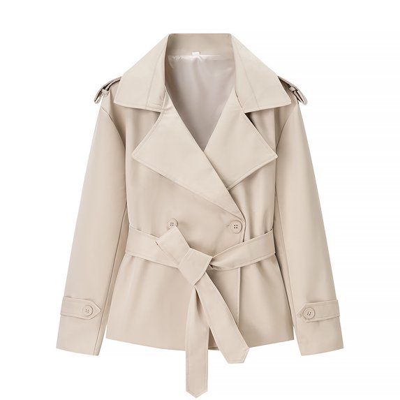Wutalume Women's Solid Color Thick Long Sleeve Fashion Coat Jacket, Belted Short Jacket for Casual and Office Wear with Modern and Comfortable Design,White L