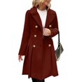 thumbnail image 1 of Wutalume Women's Solid Color Thick Long Sleeve Fashion Coat Jacket, Lapel Design with Double Breasted Buttons, Pockets and Lining, Wool Blend for Fall and Winter,Deep Red XL, 1 of 6
