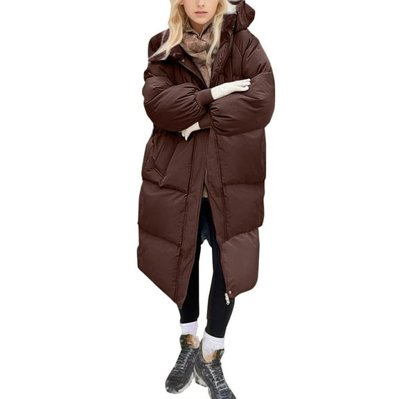 Wutalume Women's Solid Color Winter Thickened Loose Long Knee-length Cotton-padded Down Jacket Coat, Warm and Cozy, Oversized Design, Perfect for Extreme Cold Weather,Coffee L