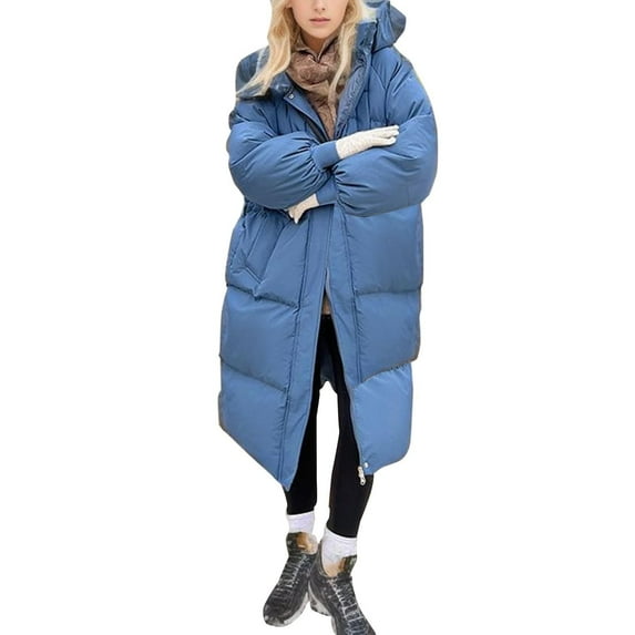 Wutalume Women's Solid Color Winter Thickened Loose Long Knee-length Cotton-padded Down Jacket Coat, Warm and Cozy, Oversized Design, Perfect for Extreme Cold Weather,Blue M