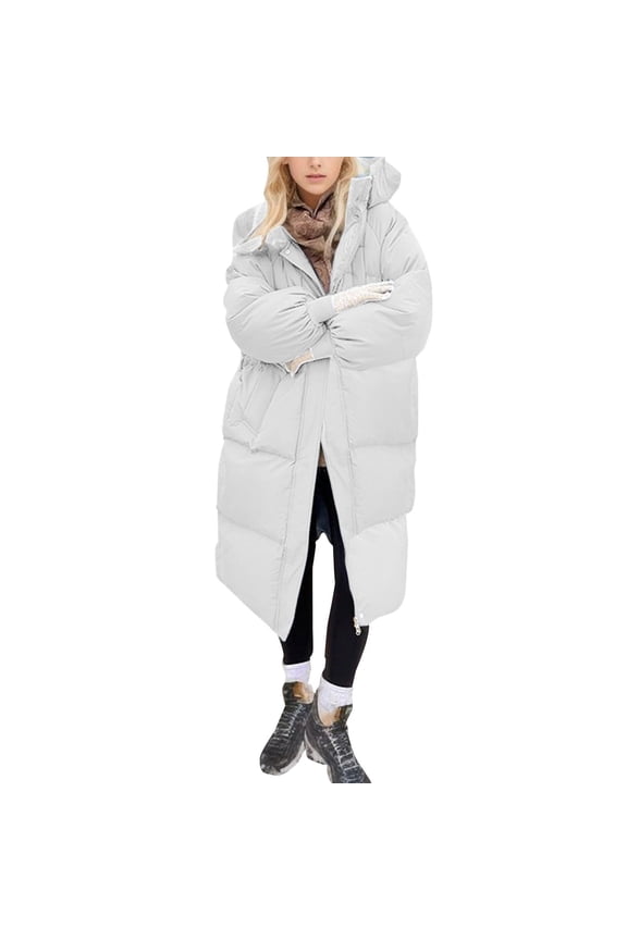 Women's Solid Color Winter Thickened Loose Long Knee-length Cotton-padded Down Jacket Coat, Warm and Cozy, Oversized Design, Perfect for Extreme Cold Weather,White XL