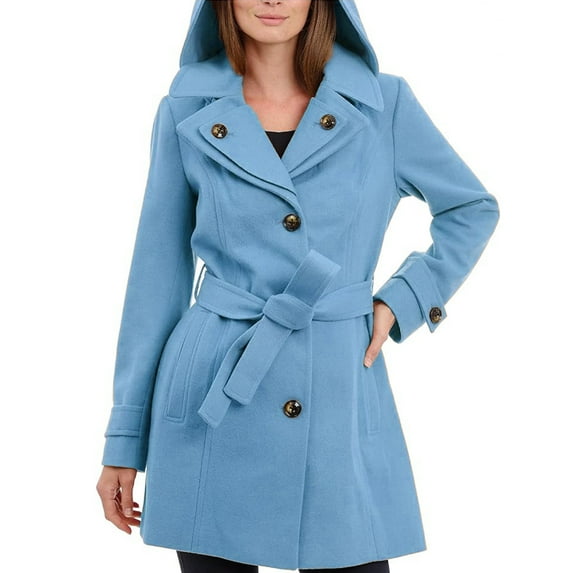 Wutalume Women's Solid Color Winter Thickened Wool Blend Long Coat with Lining, Elegant and Warm, Oversized Fit, Ideal for Formal and Casual Occasions in Cold Seasons,Blue XL