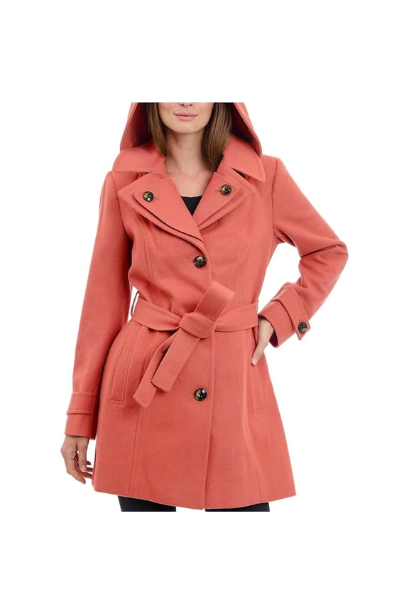 Women's Solid Color Winter Thickened Wool Blend Long Coat with Lining, Elegant and Warm, Oversized Fit, Ideal for Formal and Casual Occasions in Cold Seasons,Red M
