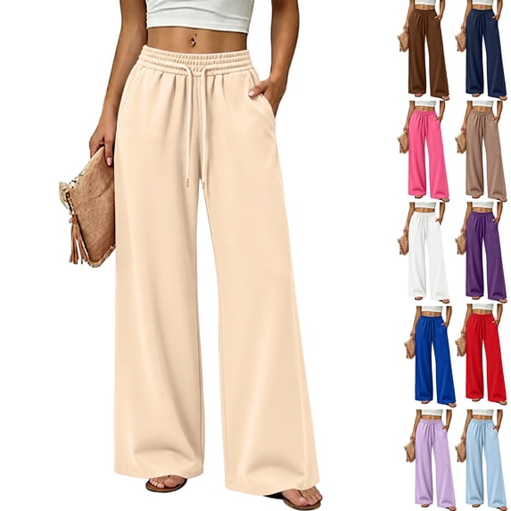 Wutalume Women's Sweatpants - Solid Wide Leg Trousers with Side Pockets, Loose Casual Pants for Shopping, Weekends, and All-Day Comfort,Hot Pink 2XL