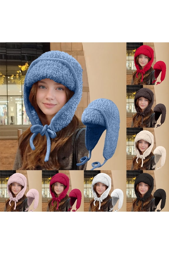 Women's Teddy Fleece Pilot Hat, Large Size Winter Knit Hat for Big Head, Fashionable Thermal Beanie for Cold Weather,Red