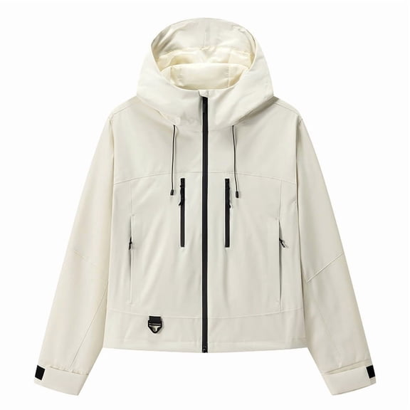 Wutalume Women's Windproof and Waterproof Outdoor Jacket, Fashionable Comfortable Design, Lightweight Hooded Coat,for Hiking, Travel and Everyday Use in All Seasons,Beige L