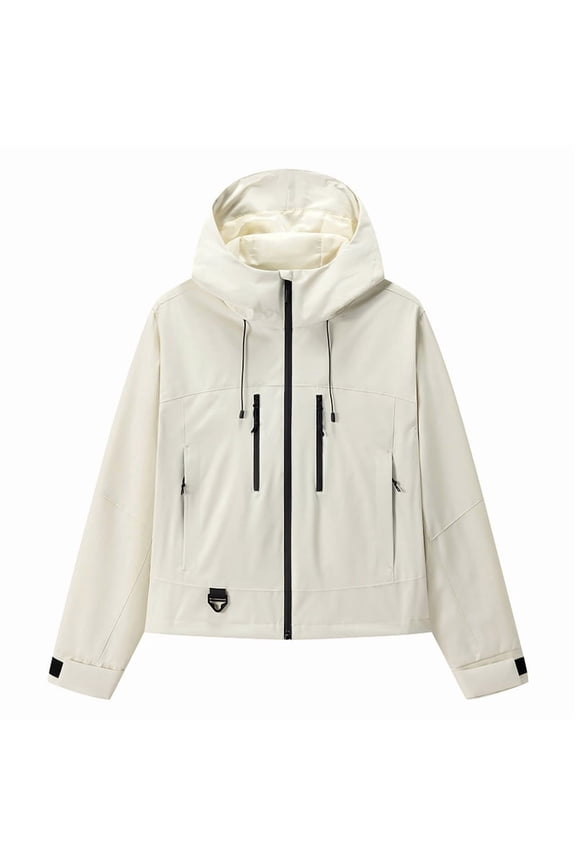Women's Windproof and Waterproof Outdoor Jacket, Fashionable Comfortable Design, Lightweight Hooded Coat,for Hiking, Travel and Everyday Use in All Seasons,Beige L