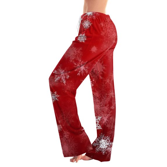 Wutalume Women's Winter Solid Color Pants with Drawstring and Christmas Print, Full Length Design for Casual and Sporty Activities,Red L