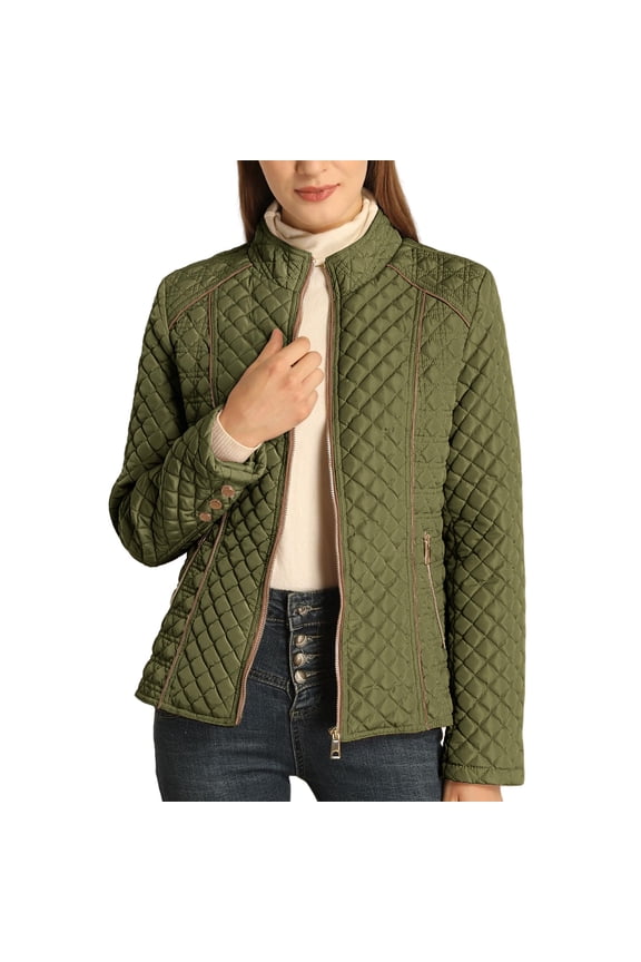 Women's Winter Warm Cotton Jacket Single Breasted Zipper Jacket, Lightweight and Comfortable Outerwear for Cold Weather Protection and Daily Use,Army Green L
