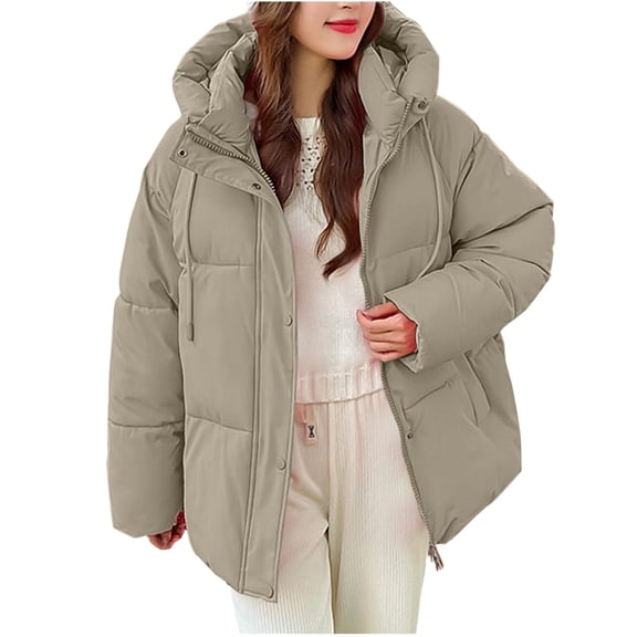 Wutalume Women's Winter Warm Cotton Jacket Single Breasted Zipper Jacket, Soft and Lightweight, Comfortable for Daily Wear, Ideal for Cold Seasons and Layering,Khaki XL