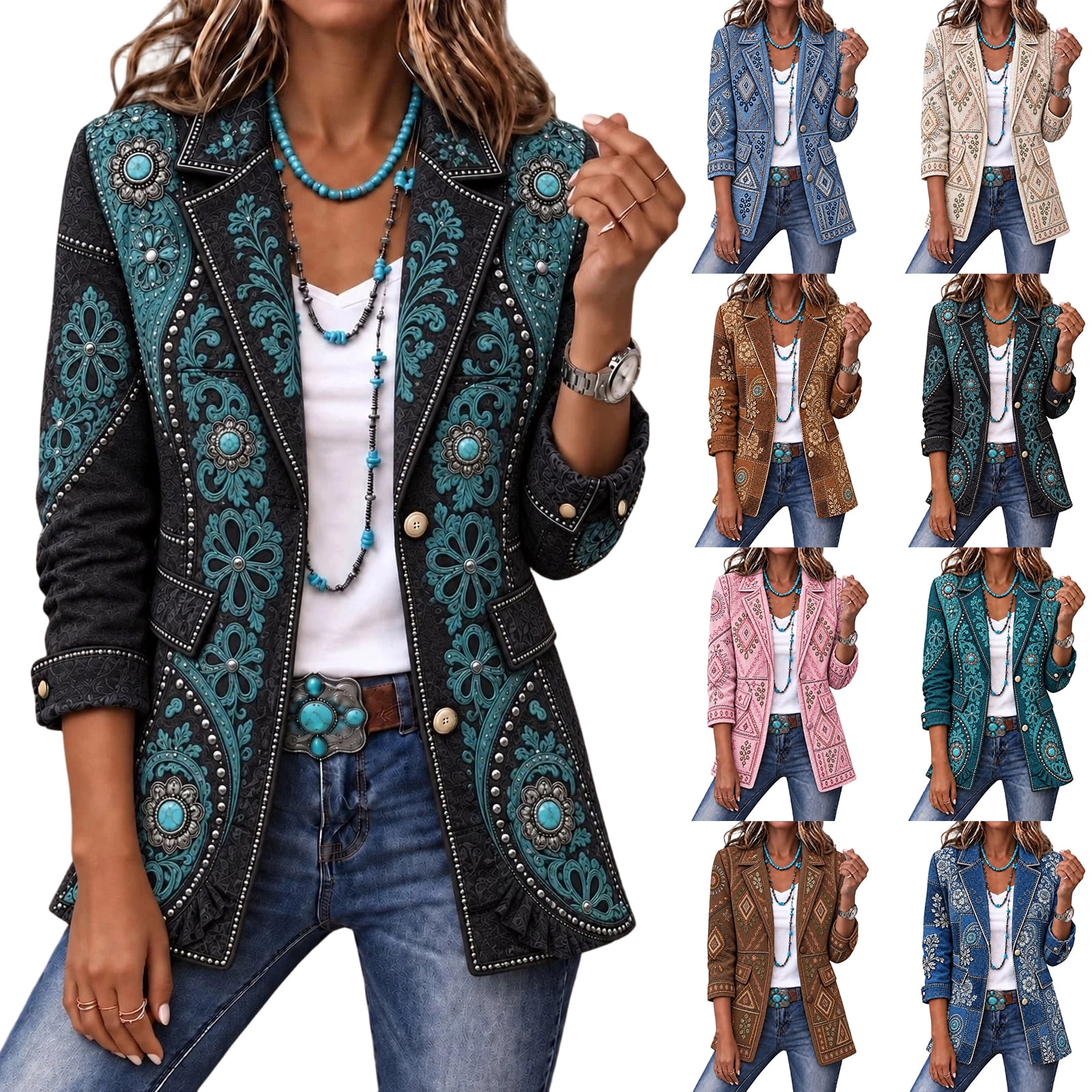 Wutalume Womens Fall Outfits 3D Print Jacket - Spring Fall Suit Blazer ...