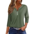 thumbnail image 1 of Wutalume Womens Tops with 3/4 Sleeve, Button-Up V-Neck Solid Color T-Shirt for Layering, Everyday Wear, Minimal Style, and Breathable Material,Army Green L, 1 of 5