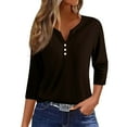 thumbnail image 1 of Wutalume Womens Tops with 3/4 Sleeve, Button-Up V-Neck Solid Color T-Shirt for Layering, Everyday Wear, Minimal Style, and Breathable Material,Light Brown 3XL, 1 of 5