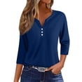 thumbnail image 1 of Wutalume Womens Tops with 3/4 Sleeve, Button-Up V-Neck Solid Color T-Shirt for Layering, Everyday Wear, Minimal Style, and Breathable Material,Navy 3XL, 1 of 5