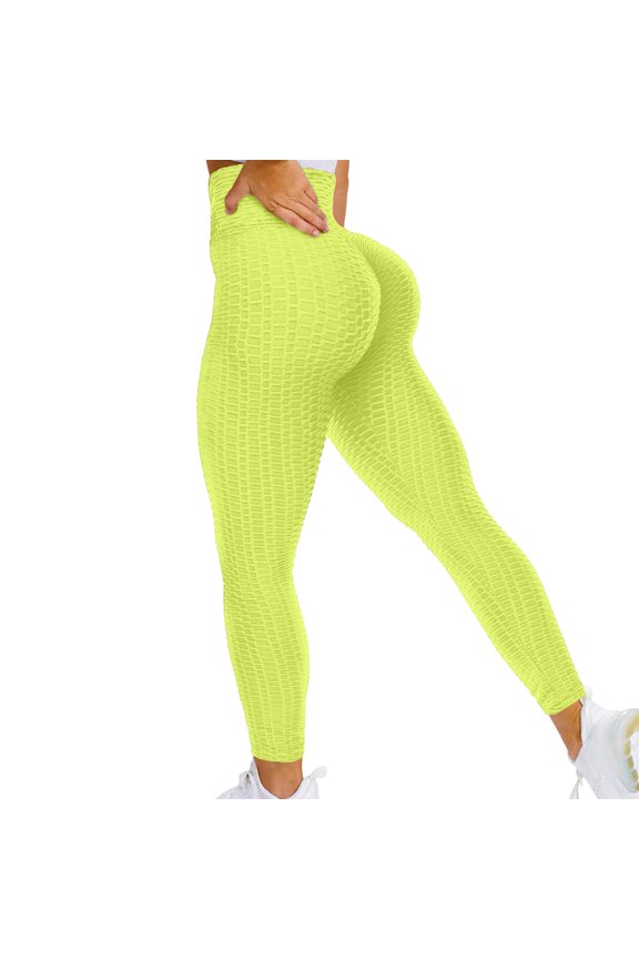 Yoga Pants for Women - High Waist Butt Lifting Gym Leggings, Quick Dry Workout Trousers with Ruched Design for Fitness Training,Yellow S