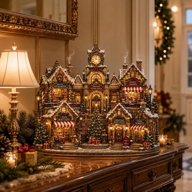 Wuthering Wooden Block Christmas Town Hall Village Wooden Block, 4 Inch ...