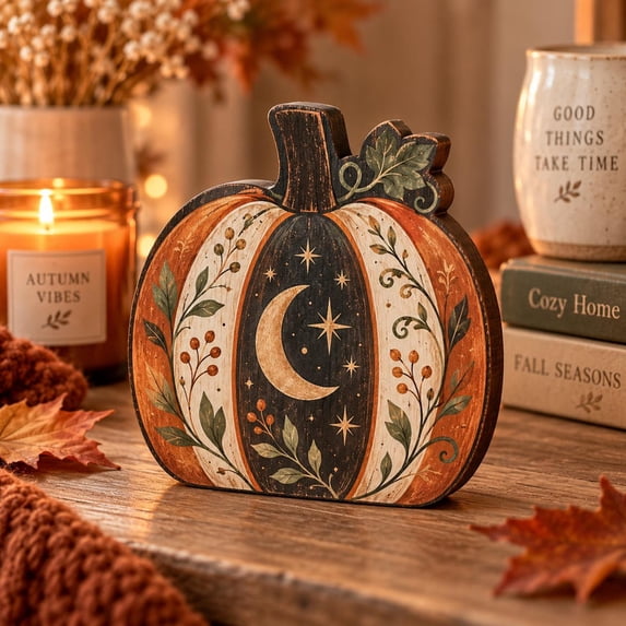 Wuthering Wooden Block Moon and Stars Pumpkin Wooden Block, 12 Inch, 3 ...