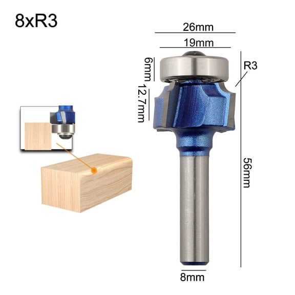 Wuweikeji 1 Pcs 6mm/6.35mm/8mm Shank 4 Corner Router Bit R1 R2 R3 Trim Edging Woodworking Milling Cutter for Drawer Making